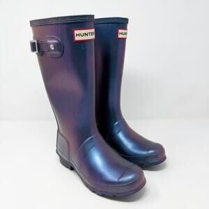 Hunter Purple/Blue Iridescent Original Tall Rain Boots Size 3 Pull On Waterproof